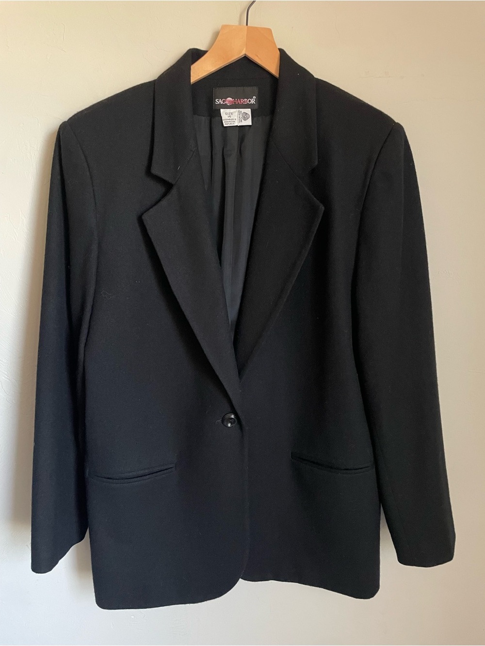 Vintage Sag Harbor Black Single-Button Women's Wool Blazer Jacket